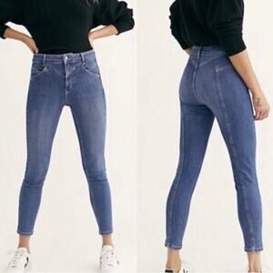 Free People We The Free Daybreak Blue Riley High Rise Skinny Ankle Jeans Size 30